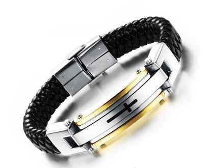 Stainless Steel Vintage Leather Cross Bracelet - Limited Edition